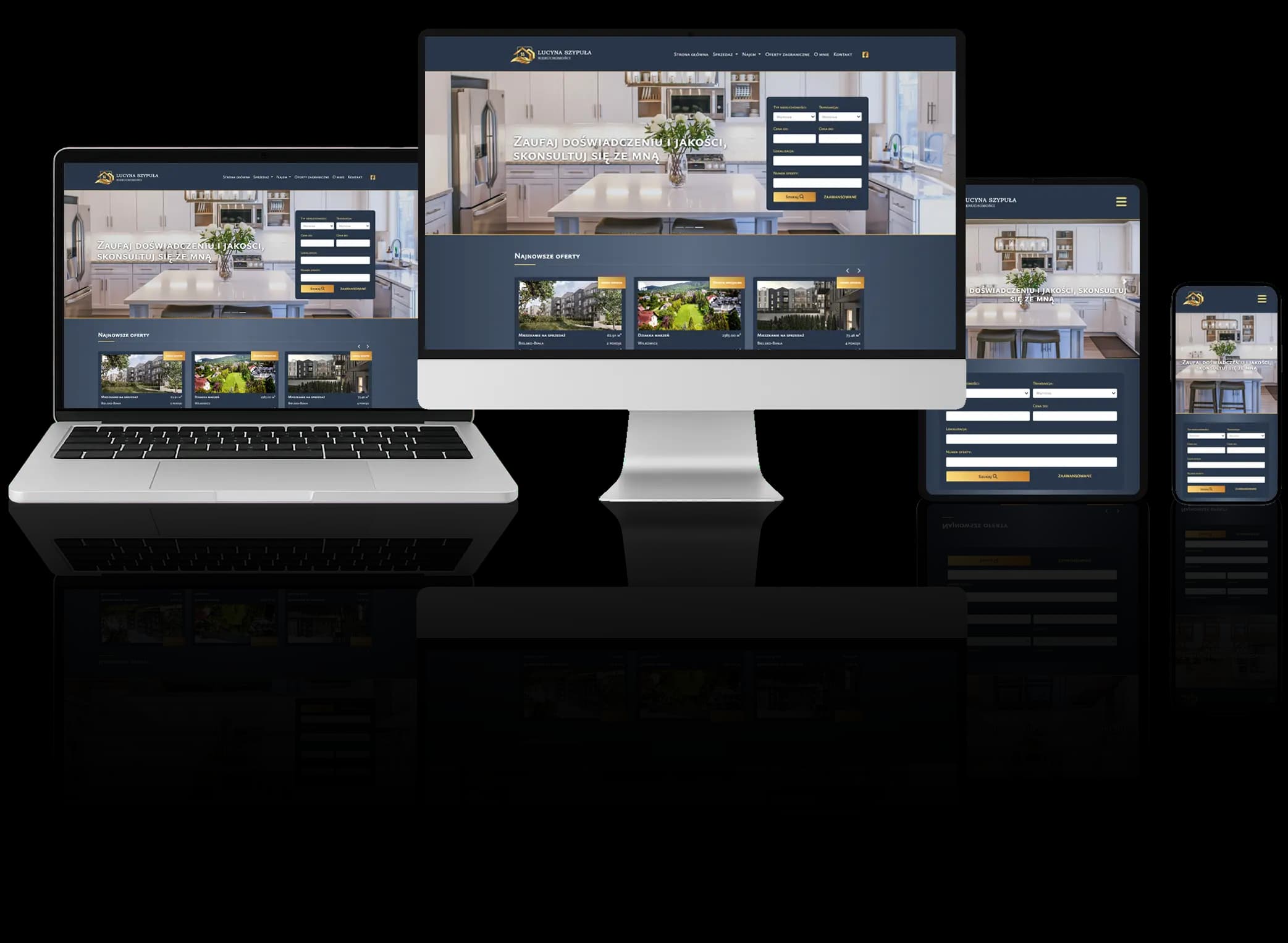 Website für ein Immobilienbüro – responsives Design mit Angebotssuche auf PC, Laptop, Tablet und Smartphone